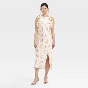 A New Day Floral Ruffle Dress - White, Pink, Yellow